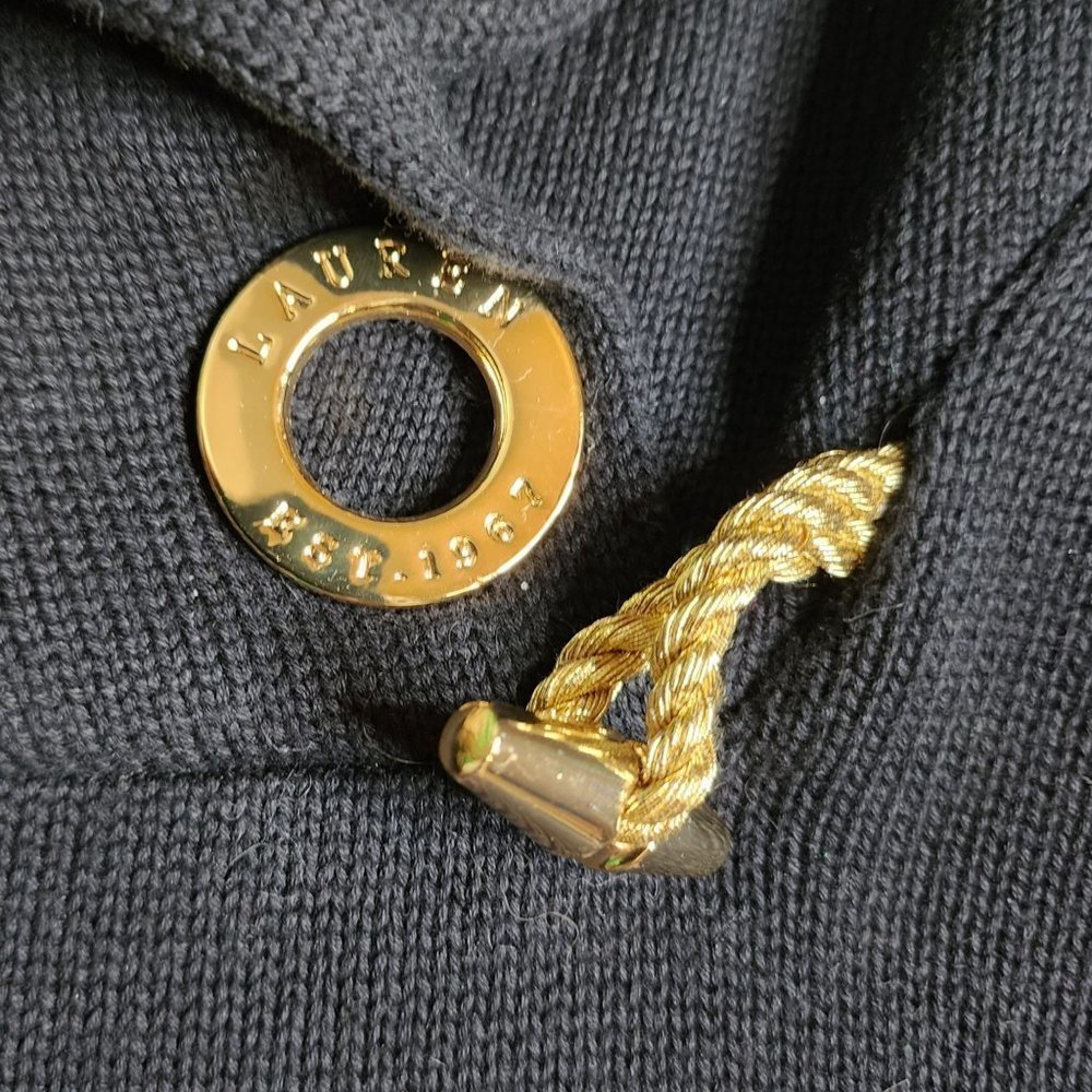 𝅺GORGEOUS Black Lauren By Ralph Lauren Cotton Pullover Sweater with Gold Toggle - Picture 5 of 7